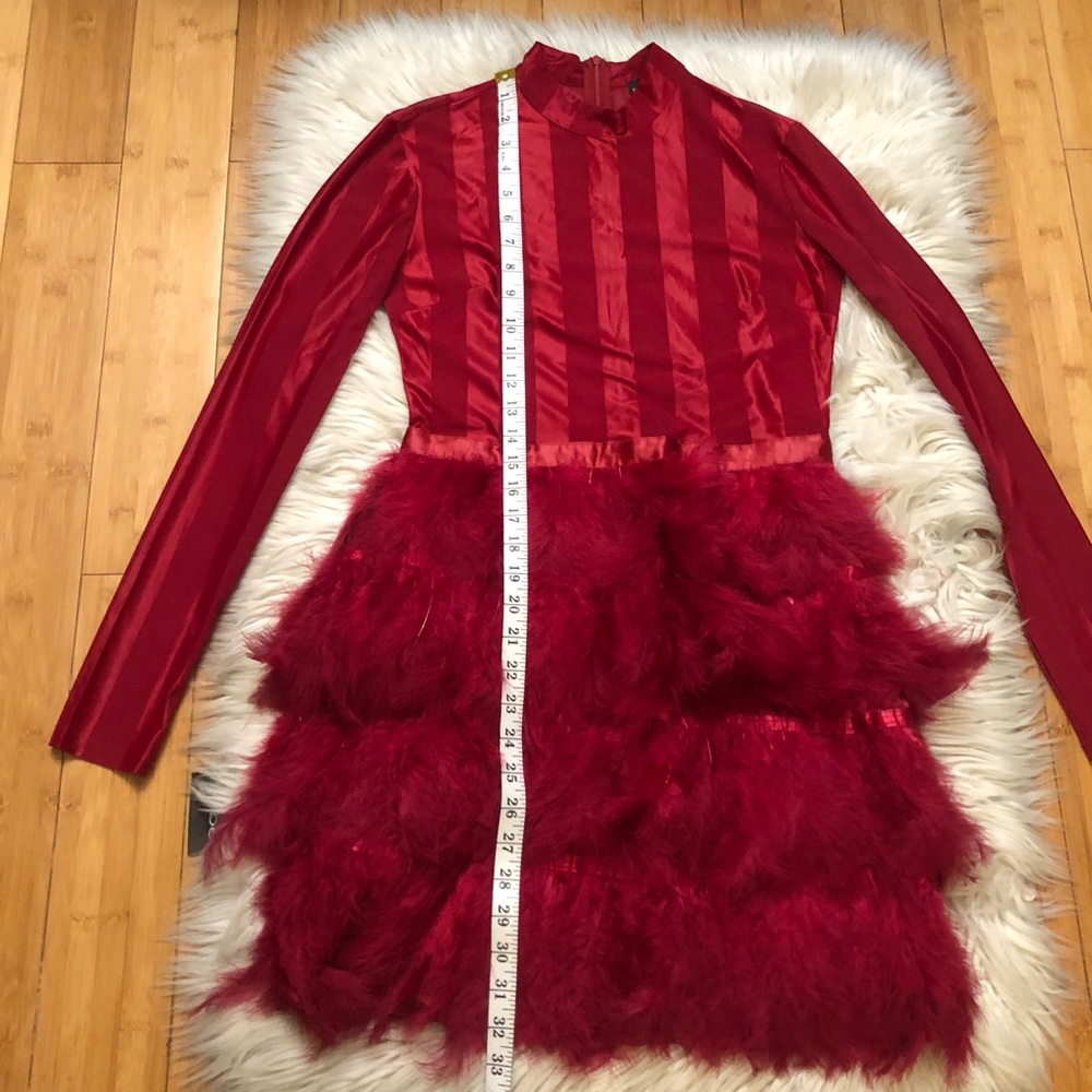 Pretty Little Thing Red Feather Satin Sheer Long Sleeves Party Mini Dress 4 - Picture 12 of 12